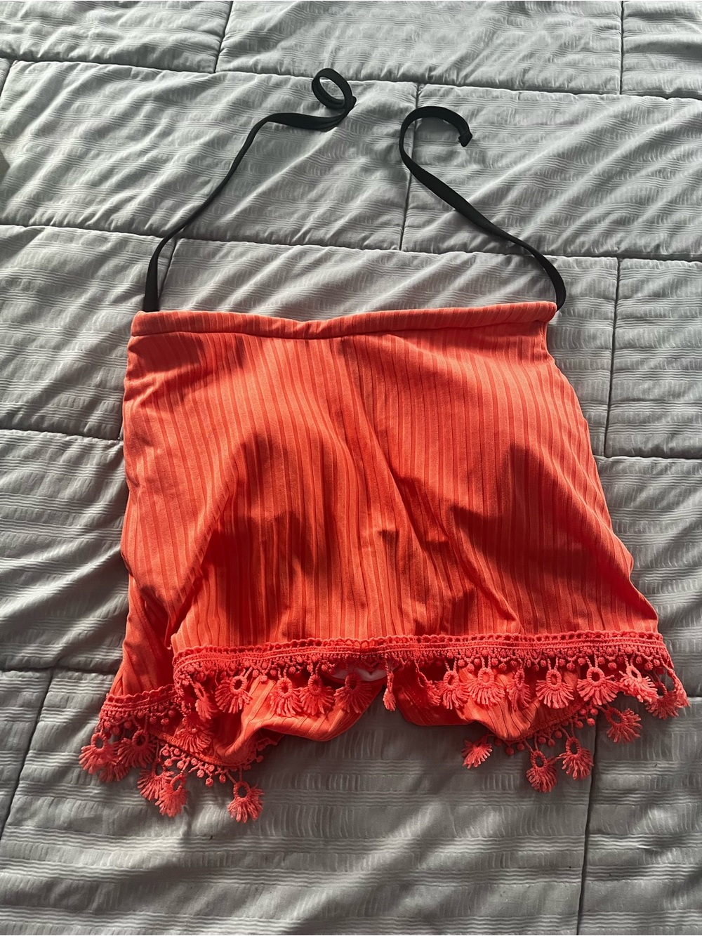 Bright Orange Crochet Hem Tube Top with Black Straps